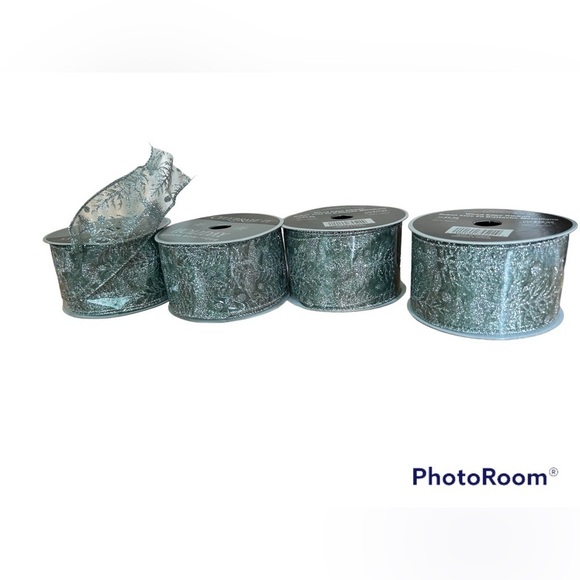 Celebrate It-Michaels Brand/Sheer Mint Green With Silver Tree Design Ribbon - Picture 1 of 6